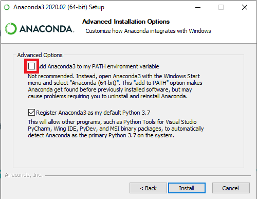 Anaconda Python Installation PATH nicht setzen