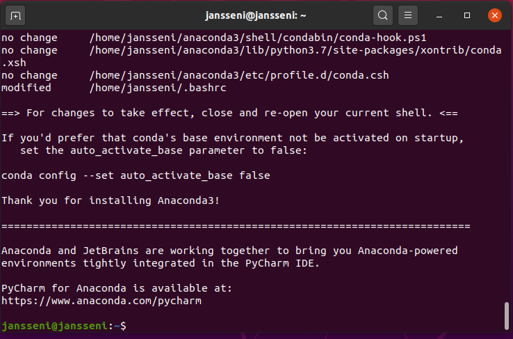 Linux Anaconda Installation abgeschlossen