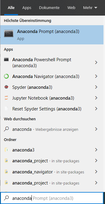 Windows Anaconda Schnellsuche