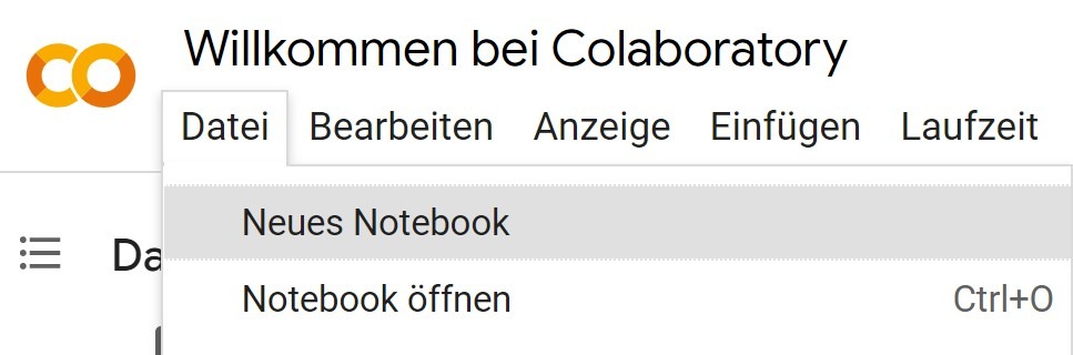 Colab neues Notebook