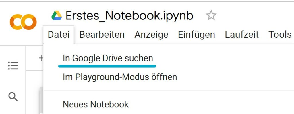 Colab Notebook zu Google Drive wechseln