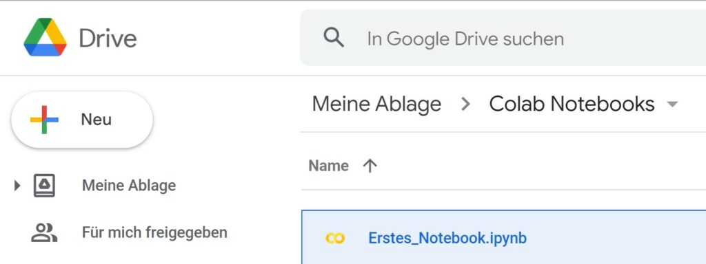 Colab Notebook im Google Drive