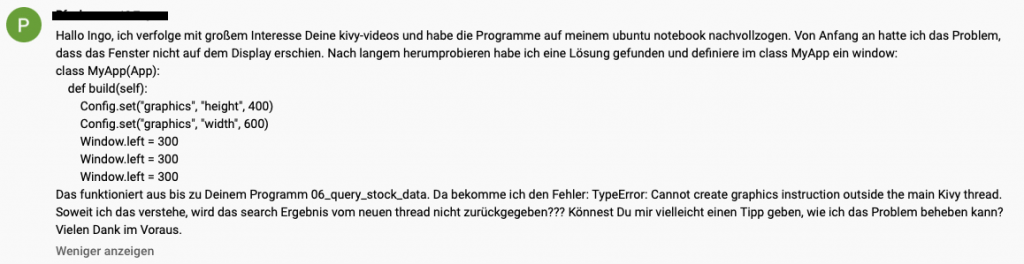 Youtube Kommentar mit dem Fehler