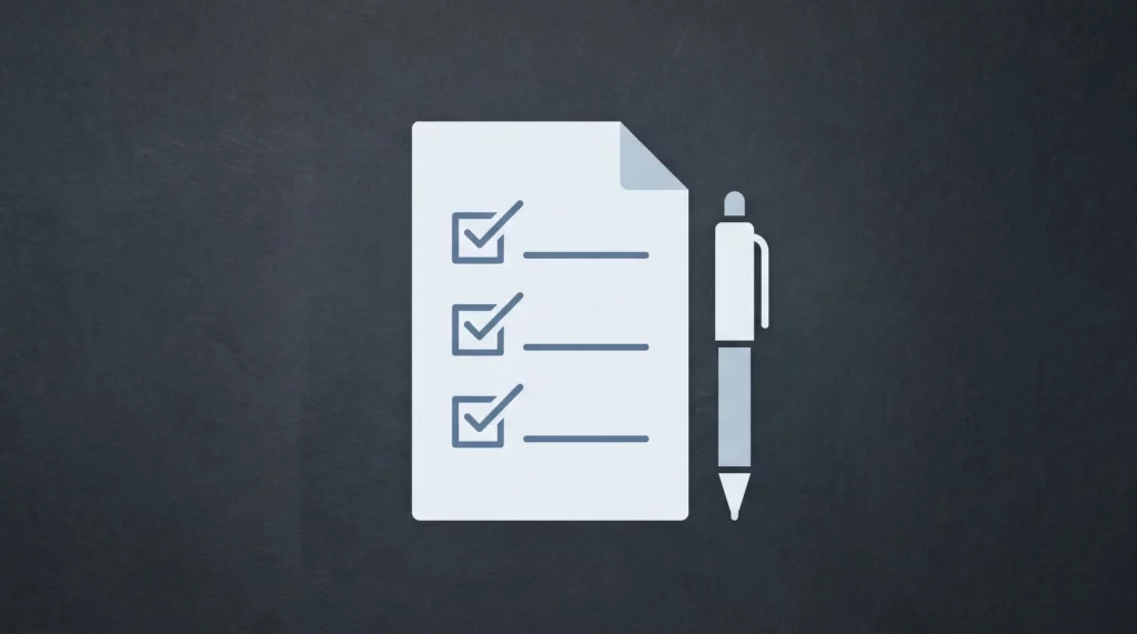 Halbe Seite mit Checkboxen und Stift - KI Richtlinie für Unternehmen erstellen