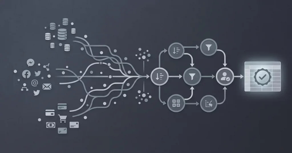 Viele einzelne Scraper fließen in eine konsolidierte Datenpipeline - Fallstudie ETL-Konsolidierung