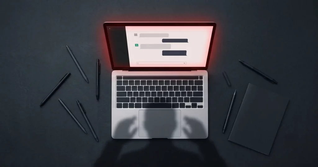 Laptop mit ChatGPT-Interface auf Schreibtisch - Shadow KI im Unternehmen ohne IT-Freigabe