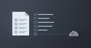 Checkliste mit einem ungeprüften letzten Punkt, verbunden mit einer Cloud - Cloud Act Lücke bei Trust-and-Compliance-Seiten von KI-Anbietern