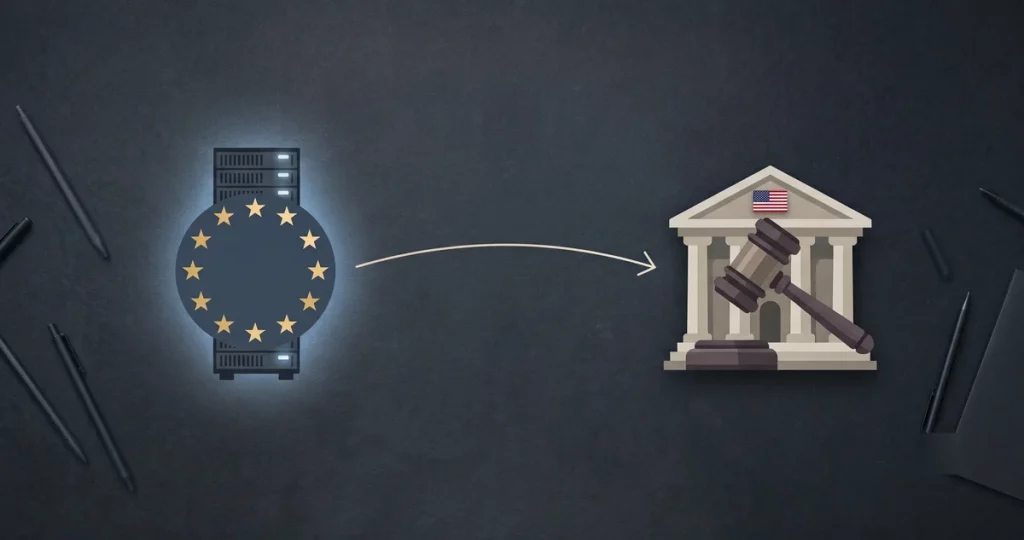 Datenpfeil von EU-Server zu US-Behörde - US Cloud Act DSGVO einfach erklärt